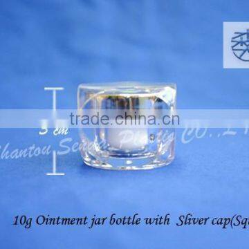 10g square ps cream jars, silver acrylic square bottle, airless cosmetic bottles for cosmetic lotion cream