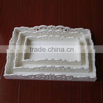 Shallow White Wood Tray With Many Size