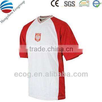 Sports Shirt Made of 100% Cotton Sweat Absorbing, with Striped Collar and Embroidery Logo