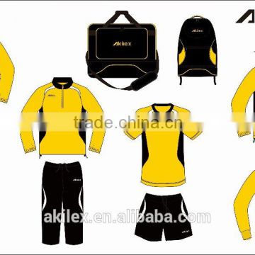 2016 New design Customized yellow and black full soccer kit