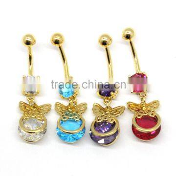 Gold Plated Crystal Butterfly Belly Button Ring Navel Piercing