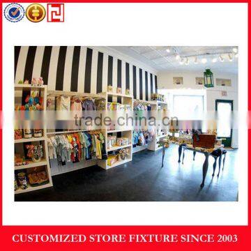 Attactive wood wall kid clothing store fixtures