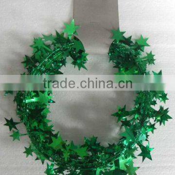 HOT SALE 9 Feet Metallic PVC Green Christmas Stars Wire Tinsel Garland