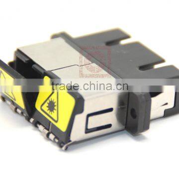 SC duplex fiber optic shutter adapter with Flange Black Housing