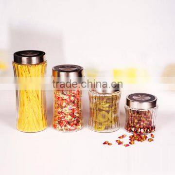 nice 4pcs decorative embossed clear glass jar with lid