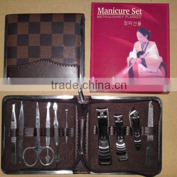 MRT-019 11pcs PU bag with colored box stainless steel promotional manicure set