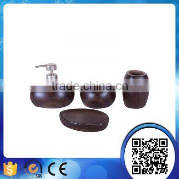 Hotel wooden dark brown resin bathroom accessories sets with brown bamboo liquid soap dispenser                        
                                                                                Supplier's Choice