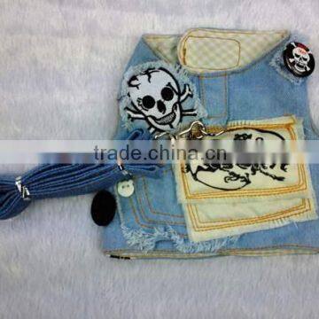 pet denim harness with skull embroidery