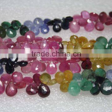 Emerald Ruby Sapphire Faceted Briolette Pear