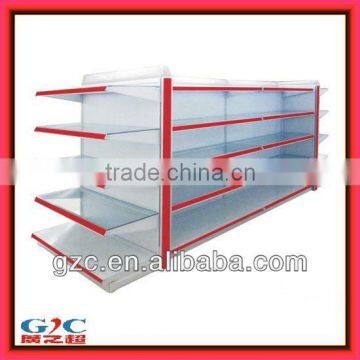 Workmanlike Double-sided Back Supermarket Shelf with Glass Shelves Metal Gondola