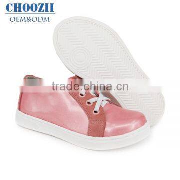 High Quality Custom Logo Fashion Lace-up Pink Leather Girls Sneakers