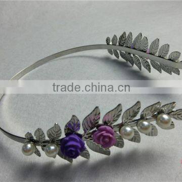 Baroque vintage old golden Metal leaves hair combs women leather flower pearl hair bands Fashion hair FHHB0005