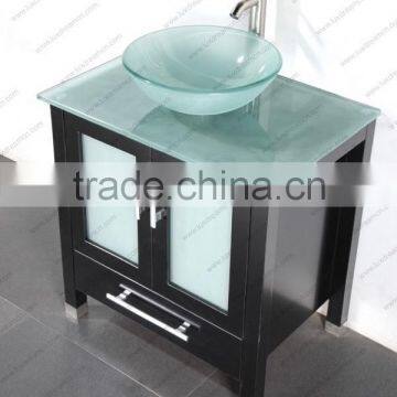Solid Wood Freestanding Bathroom Vanity With Froste Glass Door photo-2