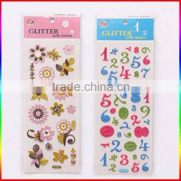 flowers glitter powder puffy stickers