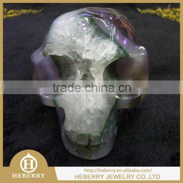 Hand Carved Crystal Agate Geode Skull with high quality