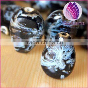 Black blue flower glaze porcelain beads heart-shaped pendant