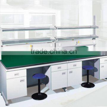 chemical resistant laboratory furniture type lab metal center bench with reagent shelf and lab height adjustable stools