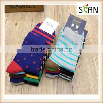 Factory Custom Mens Regular striped style or Regular dotted style mens happy socks