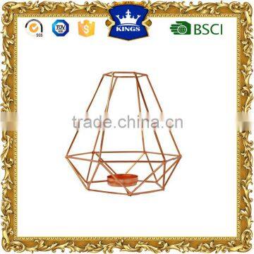 Rhombic Rose gold iron wire candle lantern,metal candle lantern