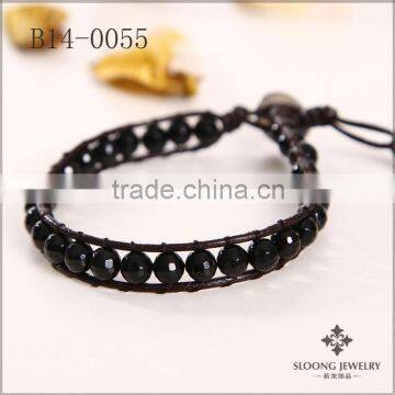 Beads craft made the obsidian beads wrap bracelet,small faceted beads bracelet,leather beaded wrap bracelets