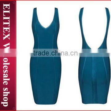 2015 New fashion women turquoise backless sexy bandage dress