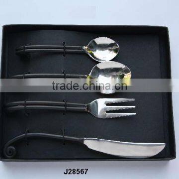 Double rod style Hand Made steel cutlery set in mirror polish and black painted handle
