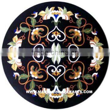 Black Marble Stone Inlay Table Top With Base, Tabletop Exporter Marble Inlay