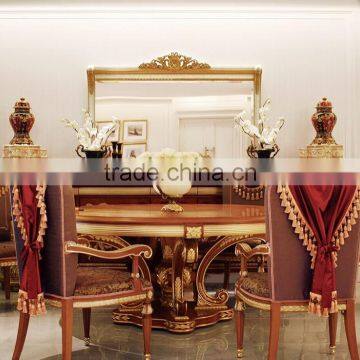 Luxurious Elegant Golden and Brown Carving Round Dining Table Set With Buffet and Chairs BF12-04204b