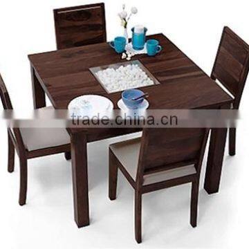 Mahogany color square four sitter wooden dining table set