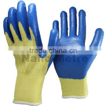 NMSAFETY 10 gauge Aramid Fibers knitted liner coated with blue nitrile on palm