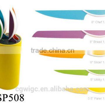 5PCS Non-Stick Coating PP Soft Handle Stainless Steel Knife Set