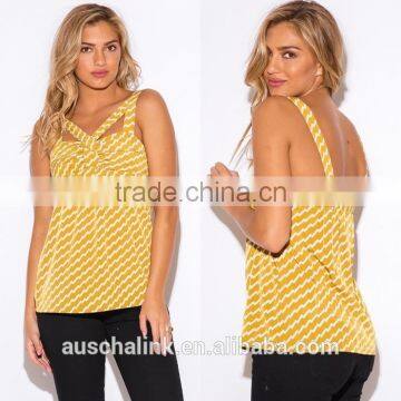 Trendy Woman Yellow Chevron Print Cut Out Party Bulk Tank Top photo-6