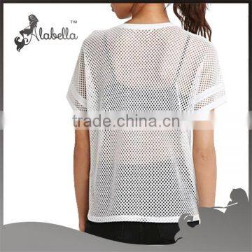 Top Tee White T-shirts With Mesh Fabric Sexy t Shirts for Women photo-2