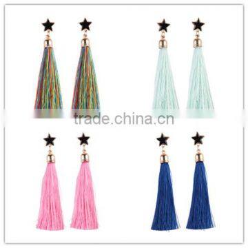 Fashion black star with long colorful tassel alloy earrings for women