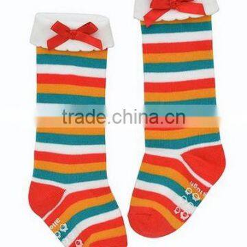 Stripe bow straight children knee-high socks cotton baby socks