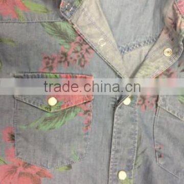 MENS DENIM PRINTED SHORT SLEEVE SHIRT WITH ENZYME WASHED Nd02 photo-3