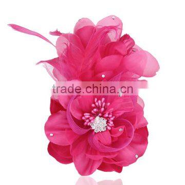 Married Big Flower Pin Corsage Fabric Rose Silk Yarn Feather Brooch Girls Flower Headgear photo-2