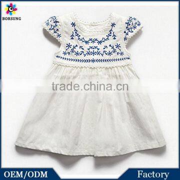 European High Quality Cap Sleeve 100% Linen Baby Girl Summer Dress Embroidred Boutique Baby Clothes