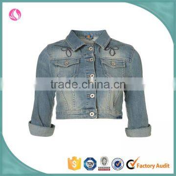 Wholesale women fancy lady denim jacket, light washed jean jacket for spring