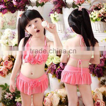 S13737A 2016 Wholesale Kids Swimwear Solid Color Children Beachwear Girls Swimwear photo-3