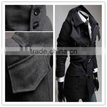 Hot Sale Cotton and Polyester Mixed Stand Collar With Hat Black and Gray 4 Size for Choice Woolen Men Coat Clothing photo-6