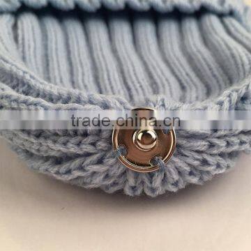 Myfur Wholesale Raccoon Fur Pom Pom Adult Couple Knitting Beanie in Sky Blue