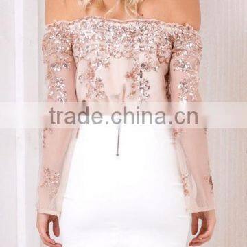 Runwaylover 116 New Design 2017 Ladies Sexy Off-Shoulder Sequins Embroidery Bodysuits photo-6