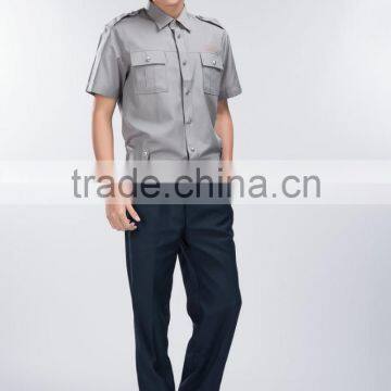 Professional OEM Uniform Factory Fashion Design Quality Short Sleeves Gray Men Security Uniform Shirts / Classic Security Shirt photo-2