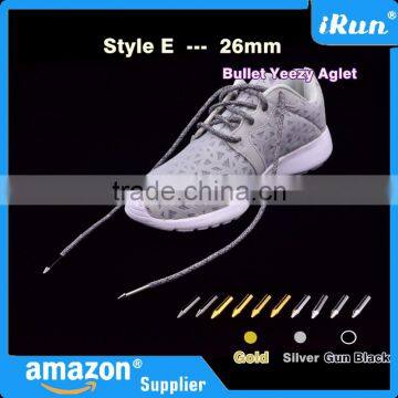 (MOQ:100pcs) Shoelace 26mm Bullet Metal Ends Aglet Tip Replacement for Shoe Lace - Gun Black/Gold/Silver Color Bullet Metal Tips photo-5