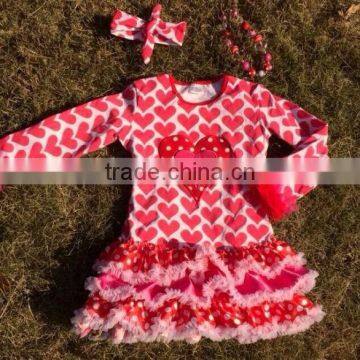 2015 new heart valentine dress with heart applique with matching necklace and headband set