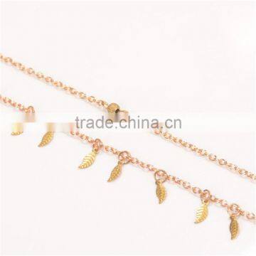 Gold Tone Double Layered Copper Bead Leaf Tassel Simple Anklet Foot Chain