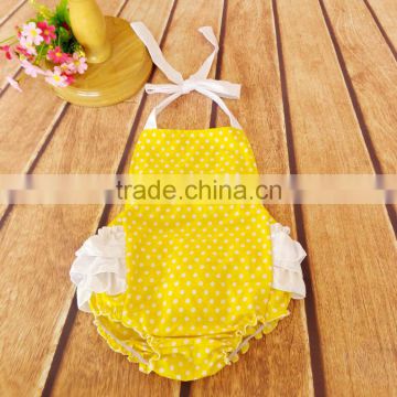 Yellow ruffle romper printed with little white dot baby romper baby diaper cover sewing pattern