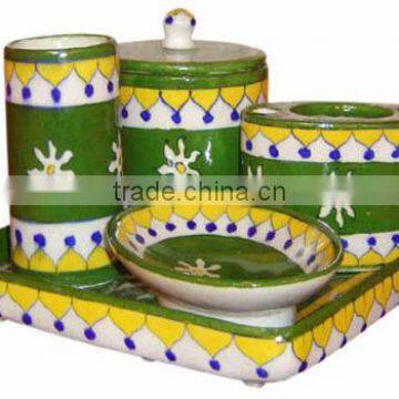 Indian Blue Pottery ,Blue Bathroom Set , Jaipur Blue Pottery