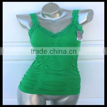 Women's Wrinkled Jacquard Cami Top Lace Seamless Yoga Gym Sports Tanktop green color